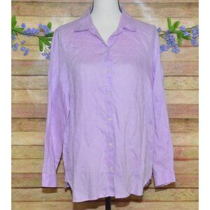 J. Jill Love Linen Button Up Shirt Lavender Long Sleeve Lagenlook Classic Size S